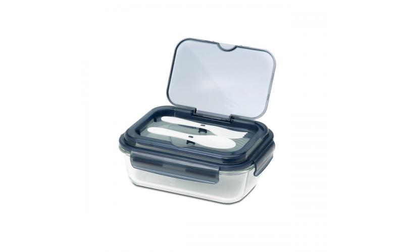 Szklany lunch box ze sztućcami 1000 ml Lagos, czarny