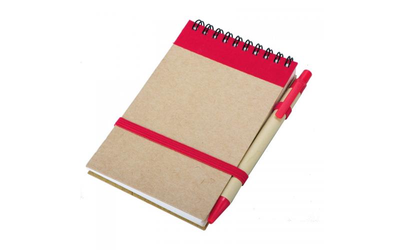 Notes Kraft z długopisem, czerwony/beżowy