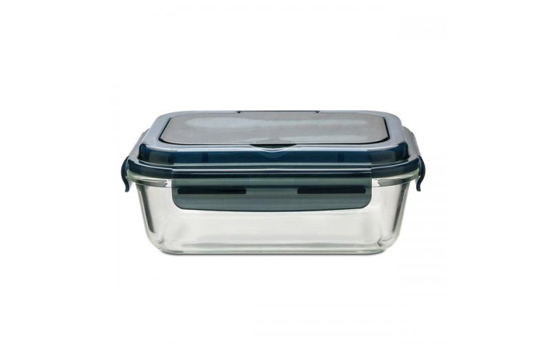 Szklany lunch box ze sztućcami 1000 ml Lagos, czarny