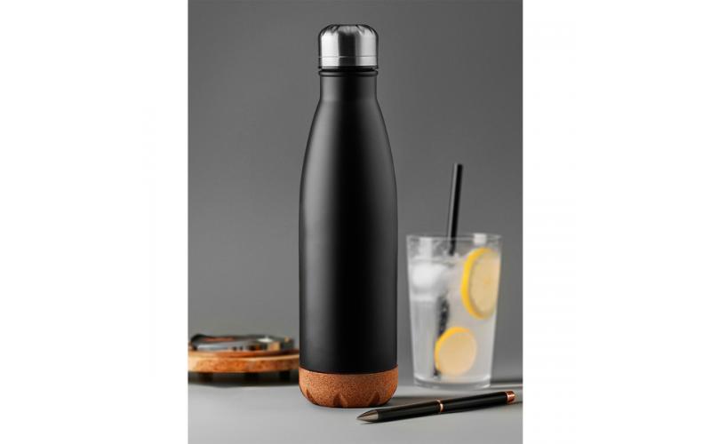 Butelka próżniowa z korkowym spodem Jowi 500 ml, czarny