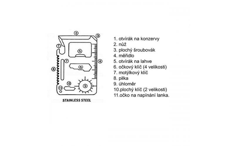 Narzędzie wielofunkcyjne w kształcie karty, srebrny