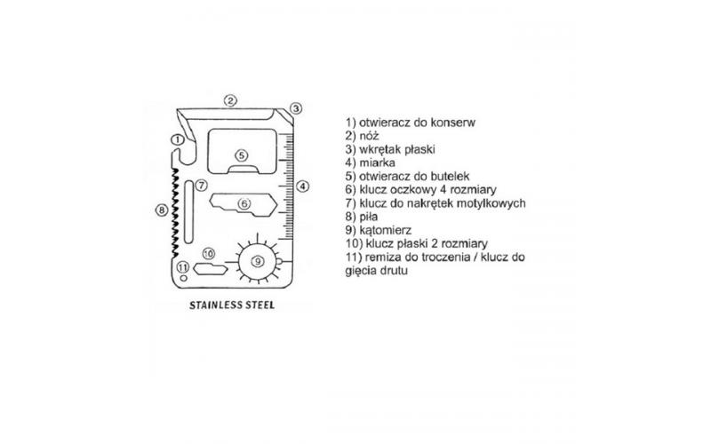 Narzędzie wielofunkcyjne w kształcie karty, srebrny